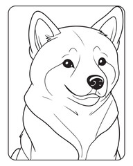 Dog Coloring Page for Kids, Cute Dog Vector, Dog black and white, Dog illustration