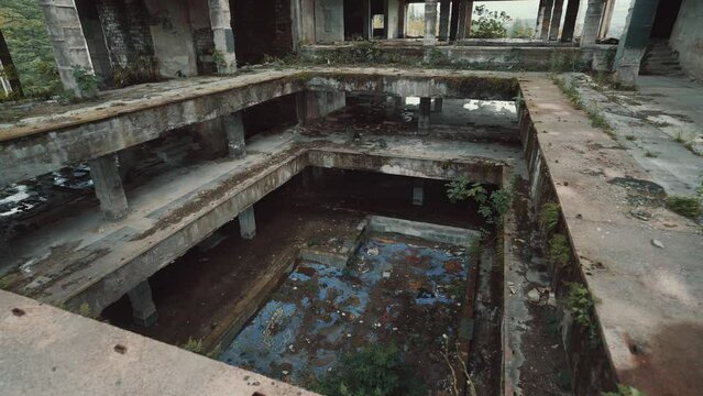 Detail of abandoned Soviet sanatorium in Tskhaltubo, Georgia. Tskaltubo was important balneological resort in Soviet times. Historical abandoned sanatorium.