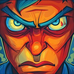 Intense eyes with a focused gaze, sharp details, vibrant colors on a stark white face, conveying the need for immediate decision, comic style - obrazy, fototapety, plakaty