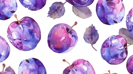 picture of purple plums with leaves on a white background - 784752610