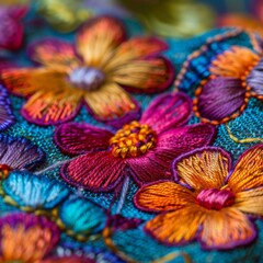 Fototapeta na wymiar Floral elegance in silk embroidery.