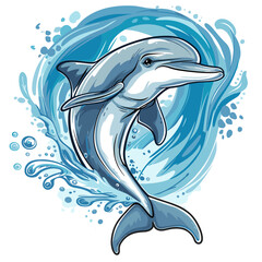 Naklejka premium Dolphin jumping out of the water. Hand drawn vector illustration.