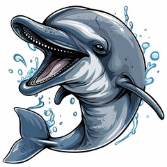 Dolphin jumping out of water. Vector illustration in cartoon style.