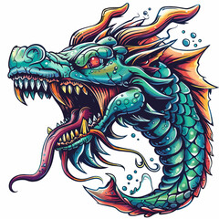 Dragon head tattoo vector illustration. Hand drawn dragon head tattoo design.