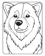 Dog Coloring Page for Kids, Cute Dog Vector, Dog black and white, Dog illustration