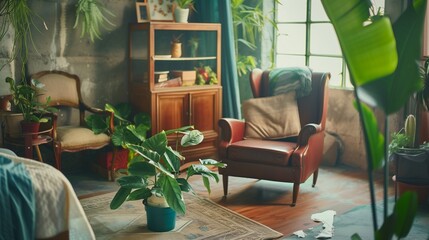 Open space or apartment studio with vintage style interior
