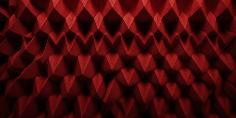 Rotes geometrisches Schallabsorptionsmuster mit tiefem Schatten