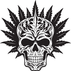 Obraz premium Leafy Cranium Cannabis Skull Vector Emblem MarijaSkull Mark Cannabis Leaf Skull Symbol