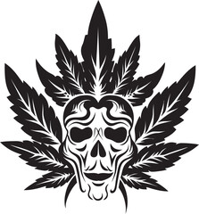 Cannabone Vision Skull with Cannabis Emblematic Icon Skullweed Emblem Cannabis Infused Skull Vector