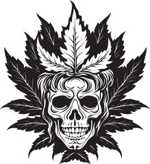 Fototapeta premium Skullscape Greens Cannabis Vector Logo Design Cannabone Vision Skull with Cannabis Emblematic Icon