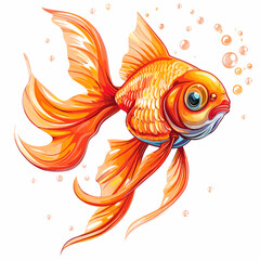 Fototapeta premium Goldfish with bubbles on a white background. Vector illustration of a goldfish.