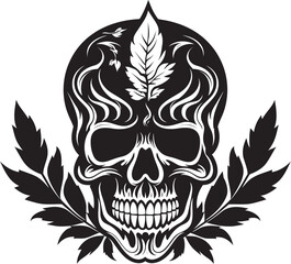 Cannabone Crest Cannabis Inspired Skull Icon Leafy Skullscape Cannabis Leaf Vector Symbol