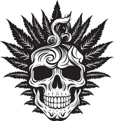 Leafy Skullscape Cannabis Leaf Vector Symbol Budskull Vector Skull with Cannabis Leaf Emblem