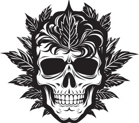 Obraz premium Cannabone Crest Skull with Cannabis Leaf Design Leafy Skullscape Cannabis Infused Vector Icon