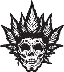 Cannabone Crown Skull with Cannabis Leaf Symbol Leafy Cranium Cannabis Skull Vector Icon