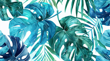 Pattern leaf, trendy tropical spring design. Jungle palm, summer background, watercolor illustration - 784754624