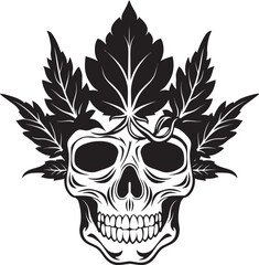 Fototapeta premium Cannaskull Emblem Skull with Cannabis Icon Leafy Skull Vision Cannabis Leaf Symbol