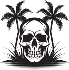 Skull Island Oasis Palm Emblem Vector Palm Bone Skull with Palm Logo