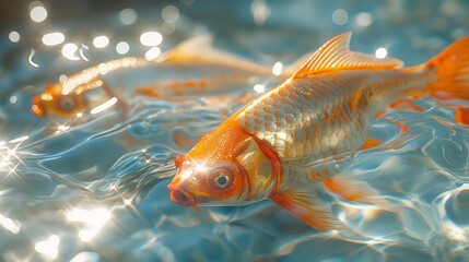 golden fish in the sparkling water,