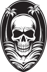 WaveRider Skull Surfboard Logo Icon Skullboard Beach Break Surf Vector Design