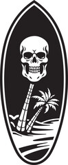 Skull and Surf Beach Logo Icon SurfSkull Coastline Skullhead Vector Emblem