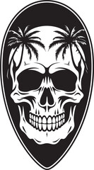 TideRider Skull Surfboard Emblem Icon BeachBones Skull with Surfboard Design