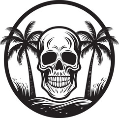 SurfSkull Coast Beach Logo Design TideRider Skull Surfboard Vector Symbol