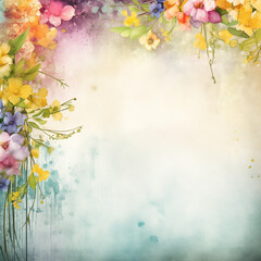 Watercolor Spring Bloom, Pastel Floral Corner Design, Elegant Wedding Background with Copy Space