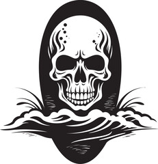 SkullWave Rider Beach Logo Design SurfSkull Shoreline Surfboard Vector Emblem