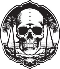 Skullboard Shredder Skullhead Emblem Icon CoastalSkull Beach Logo Design