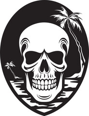 SurfSkull Coastline Surfboard Vector Emblem WaveRider Skull Skullhead Emblem Design