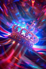 Radiant jewel crown on dynamic neon background.