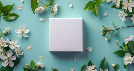 White Square Box Surrounded by Pink Flowers