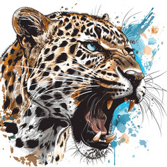Leopard vector illustration. Hand drawn portrait of leopard. Wild animal.