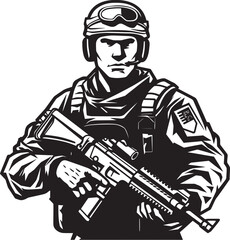 Rifle Guardian Military Rifle Icon Design Strategic Warrior Soldier and Assault Rifle Symbol