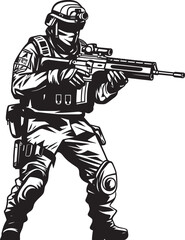 Strategic Warrior Soldier and Assault Rifle Symbol Battle Protector Soldier with Weapon Badge