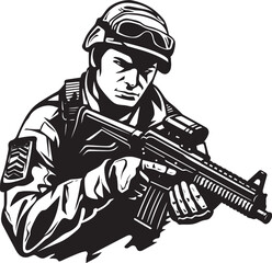 Vigilant Warrior Soldier and Gun Emblem Combat Protector Assault Rifle Soldier Badge