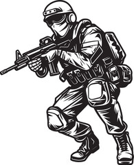 Armed Defender Vector Logo Icon Design Guardian Warrior Assault Rifle Emblem