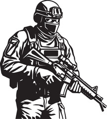 Tactical Trooper Assault Rifle Icon Design Vigilant Vanguard Soldier Holding Rifle Symbol