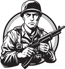Battle Ready Battalion Soldier Logo Design Sentinel Security Assault Rifle Emblematic Symbol