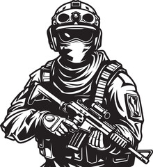 Vigilance Vanguard Assault Rifle Logo Icon Rifle Warrior Soldier with Weapon Emblem