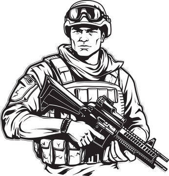 Guardian Gunner Assault Rifle Vector Badge Tactical Taskforce Soldier Holding Gun Logo