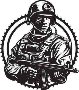Tactical Taskforce Soldier Holding Gun Logo Defenders Arsenal Assault Rifle Iconic Symbol