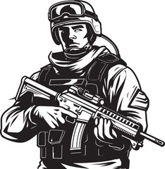 Tactical Defender Soldier Logo Design Rifle Guardian Tactical Vector Icon