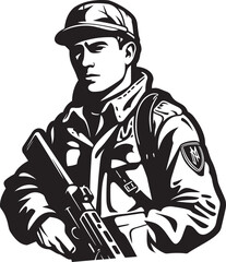 Vigilant Defender Tactical Logo Icon Firearm Sentinel Soldier with Assault Rifle