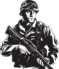 Assault Vigilance Military Logo Design Guardian Warrior Soldier Holding Assault Rifle