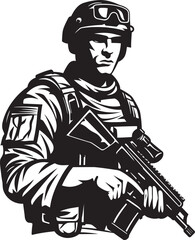 Strategic Protector Soldier with Rifle Emblem Assault Vigilance Military Logo Design
