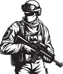 Combat Protector Assault Rifle Symbol Tactical Guardian Soldier Emblem Design