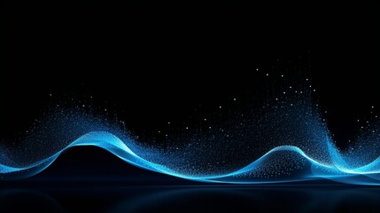 Abstract dotted wave line particle of blue design element on dark black background