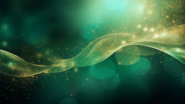 Abstract magic green background with golden sparkle